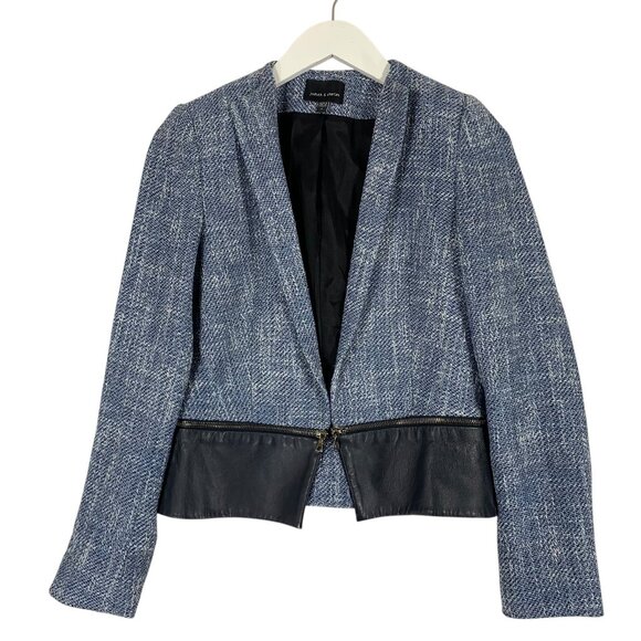 Judith & Charles Cropped tweed Blazer removable  leather  hem Women's Size 2 - Picture 1 of 13